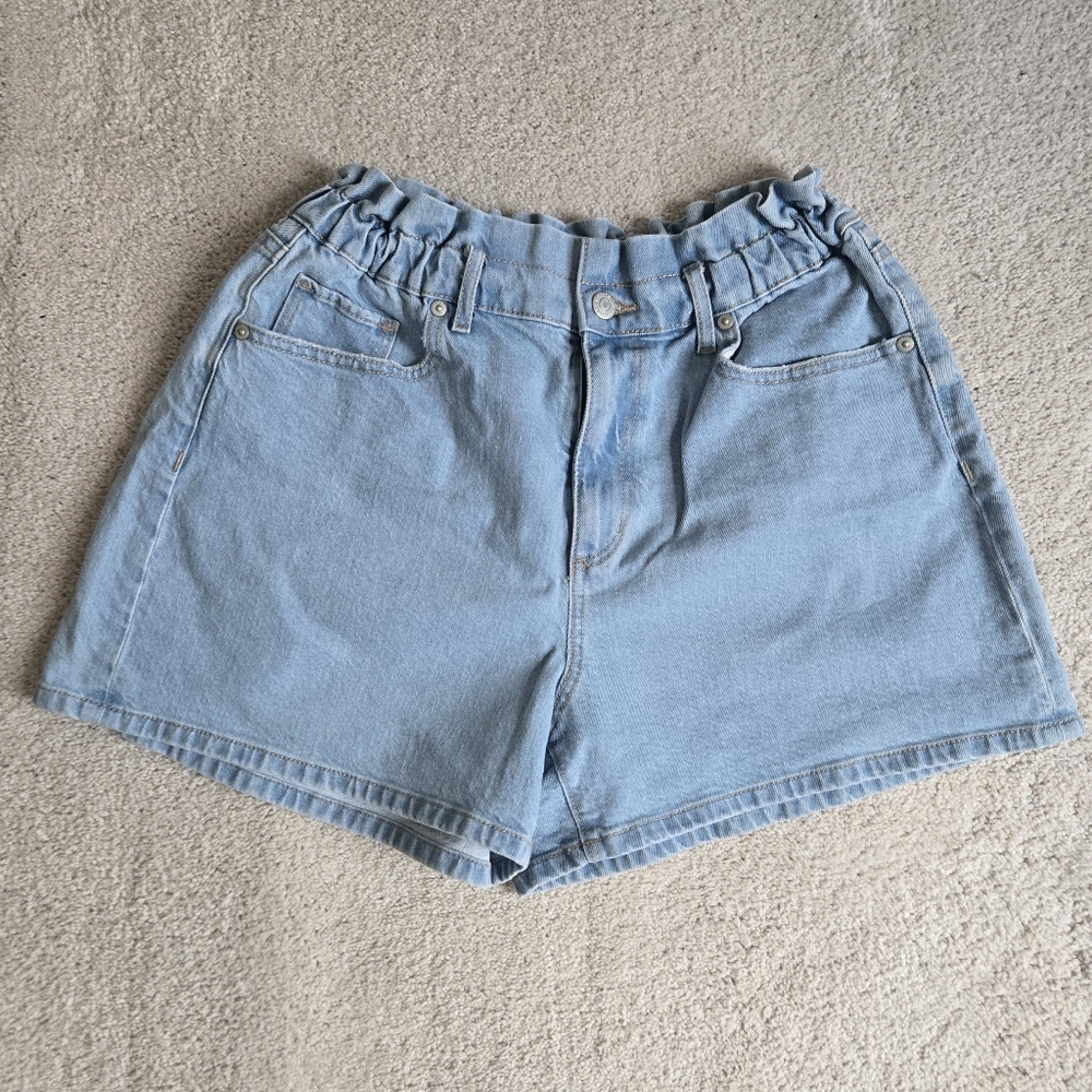 NEW LOFT Light Wash Paperbag Shorts Women's 10 High Waisted Light Blue Denim